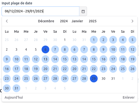 Datepicker with range date