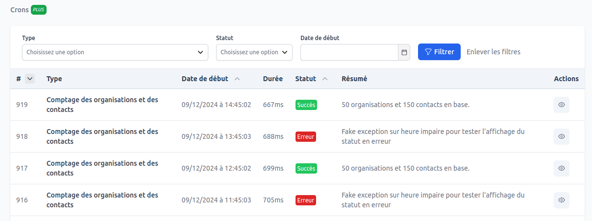 Monitoring PLUS Cron listing